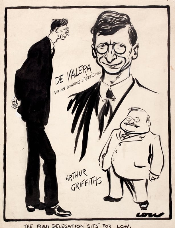 'Low', the caricaturist for The Star newspaper, sketches de Valera and Griffith in London. Photo: National Library of Ireland, NLI PD 2159