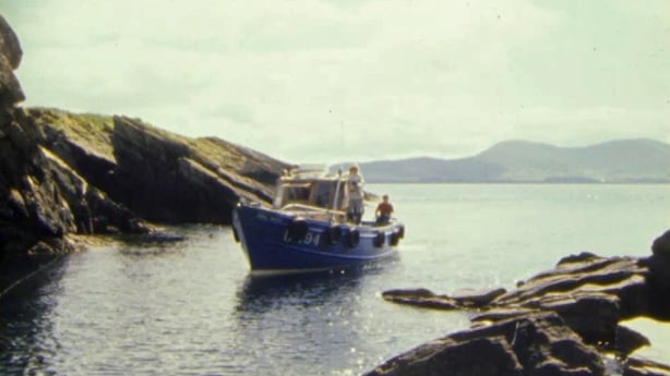 Áine O'Connor arriving at Puffin Island for the programme 'Summerhouse' (1981)