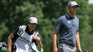 Seamus Power walks from the ninth tee during the first round