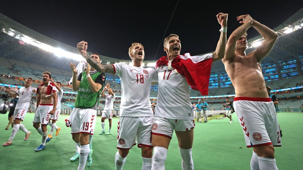 Denmark players celebrate after booking their spot in the semi-finals