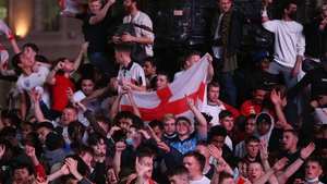 England fans celebrate in London after the 4-0 win over Ukraine