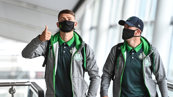 Lee Grace and Aaron Greene at Dublin Airport ahead of the flight to Slovakia