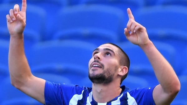 Neal Maupay seen celebrating after scoring against Arsenal in June 2020