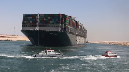 The 400-metre vessel is loaded with about 18,300 containers