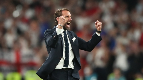 The England boss shows his delight at the final whistle