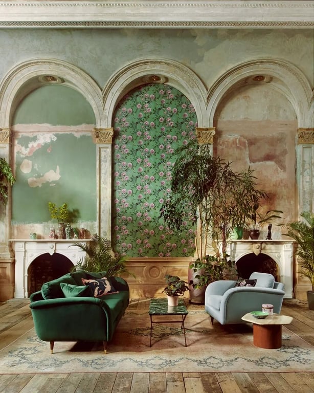 Vintage Chinoiserie Jade Wallpaper, £35 per roll (furnishings from a selection), Paloma Home and Sofology (Michael Sinclair, Olivia Gregory/PA)
