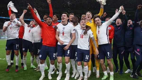 England celebrate their win over Denmark