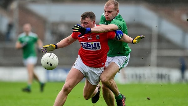 Brian Hurley of Cork in action against Sean O'Dea of Limerick during the 2019 Munster semi-final