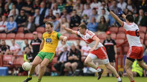 Michael Murphy in action against Michael Bateson of Derry in the 2018 championship