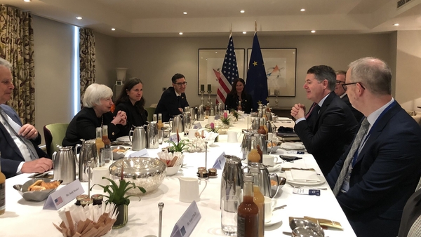Paschal Donohoe and Janet Yellen met for talks over breakfast in Brussels (Pic: Twitter/@Paschald)