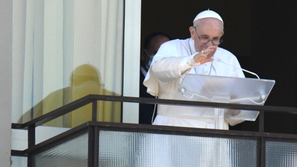 Pope Francis led the Angelus prayer from his hospital window on Sunday