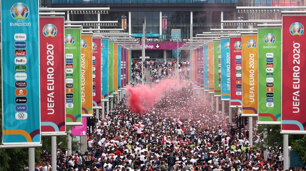 Large crowds, including many ticketless fans, gathered outside Wembley ahead of the Euro 2020 final