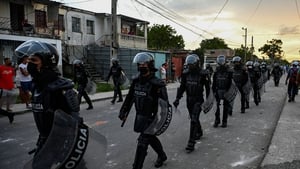 Riot police on patrol in the Arroyo Naranjo Municipality in Havana