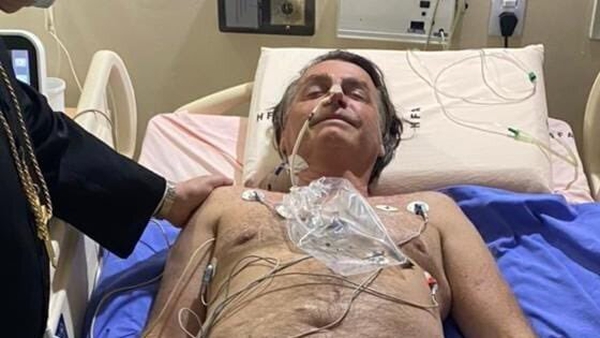 Jair Bolsonaro, seen here in an image posted on his Twitter account, will undergo tests for an obstructed intestine