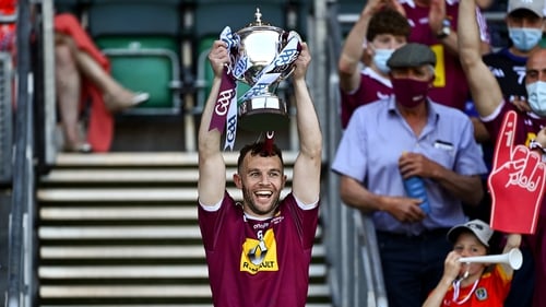 Westmeath captain Cormac Boyle lifts the Joe McDonagh Cup