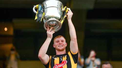 Adrian Mullen of Kilkenny lifts the Bob O'Keeffe Cup