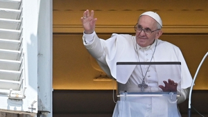 Pope Francis pictured during his weekly address from a window overlooking St Peter's Square