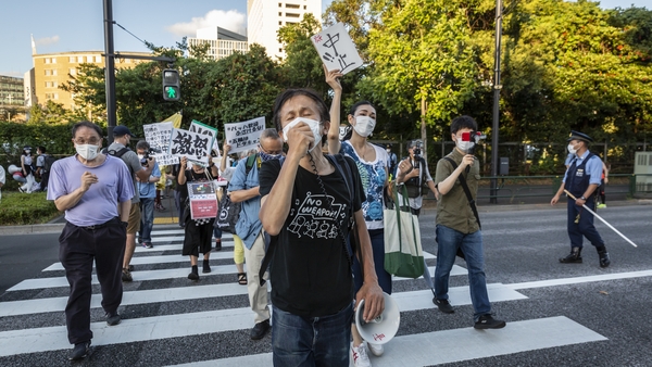 Protesters march during a demonstration