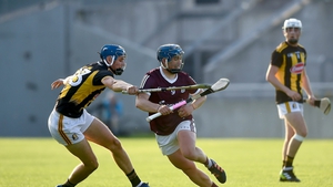 Jason O'Donoghue of Galway in action against Paul Cody of Kilkenny