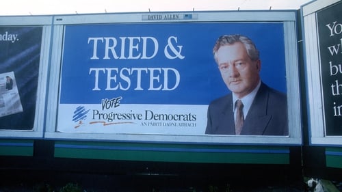 A billboard poster for Des O'Malley's Progressive Democrats during the 1992 General Election. Photo: Rolling News