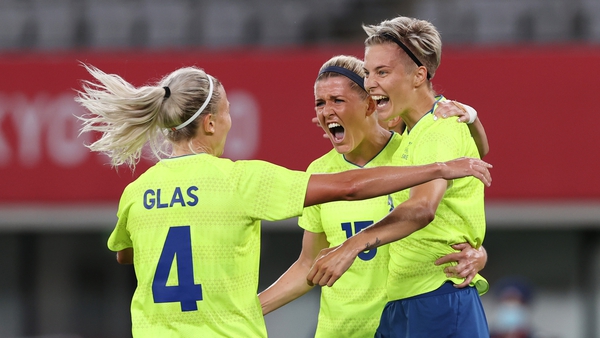 Lina Hurtig celebrates scoring Sweden's third goal