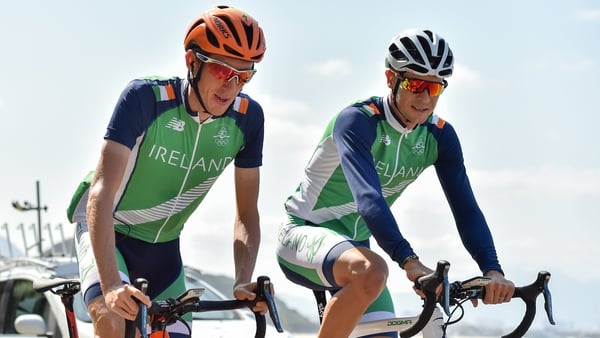 Dan Martin and Nicolas Roche during a training ride at Rio 2016
