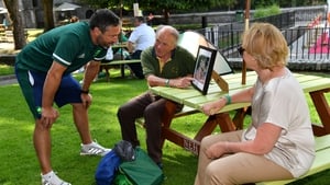 Ray and Liz Shanahan, from Cork city, parents of 800m runner Louise Shanahan, chat to Olympian Kenneth Egan during the Olympic Home Tour at Bishop Lucey Park in Cork (Pics: Diarmuid Greene/Sportsfile)
