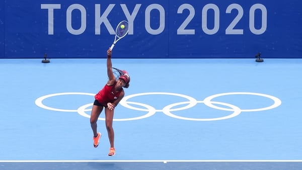 Naomi Osaka hammers down a serve in her win over Viktorija Golubic