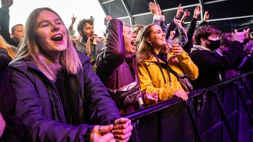 Visitors of a pop festival Back To Live on the event grounds of Walibi Holland