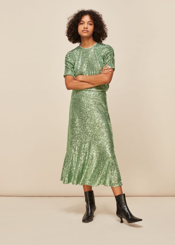 Whistles Seema Green Sequin Top; Suki Green Sequin Skirt