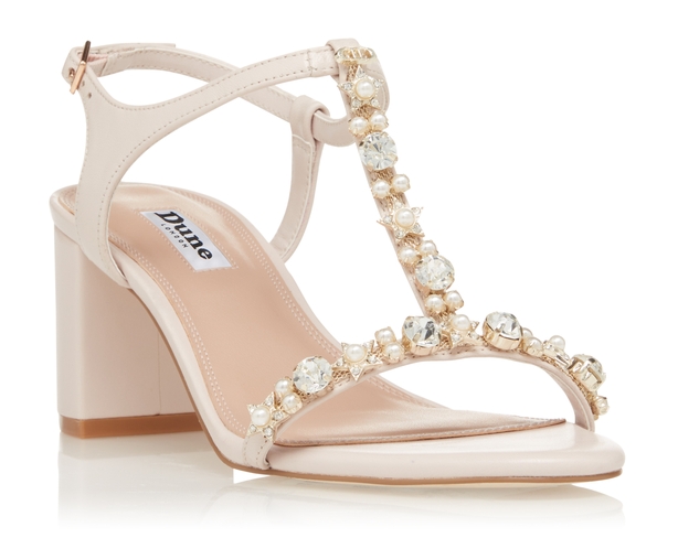 Dune London Magenta Beige Bejewelled T-bar Sandals