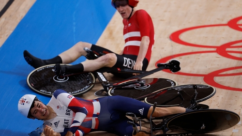Frederik Madsen crashed into Charlie Tanfield at the Izu Velodrome