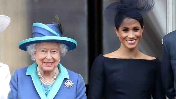 Britain's Queen Elizabeth and the Duchess of Sussex Meghan Markle