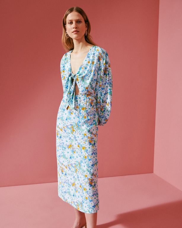 River Island Green Floral Cut Out Midi Dress