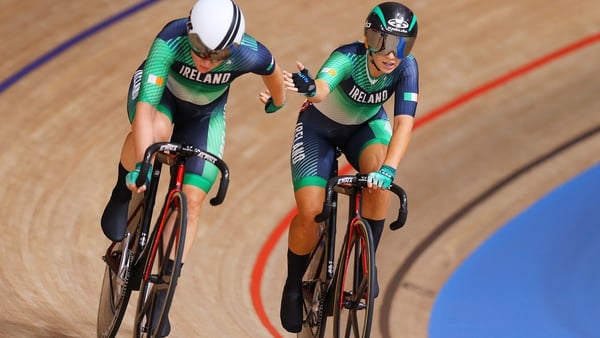 Emily Kay and Shannon McCurley in action in the Madison race at the Izu Velodrome
