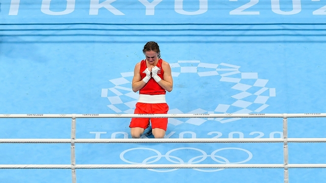 Harrington drops to her knees, only Ireland's third ever boxing gold medallist