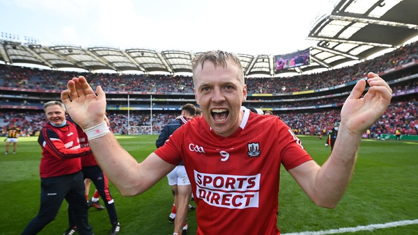 Cork player Luke Meade celebrates after the win over Cork