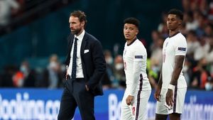 Jadon Sancho and Marcus Rashford, seen here with manager Gareth Southgate, were racially abused after the final of Euro 2020