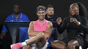Rafael Nadal (L) and Serena Williams pictured at a charity tennis match earlier this year