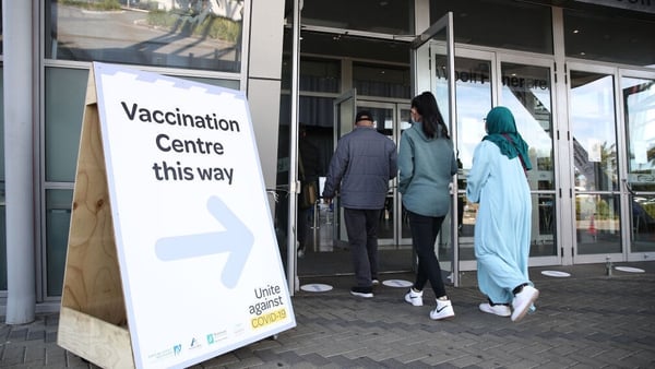 People arriving at a mass vaccination centre in Auckland