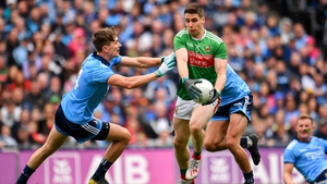 Lee Keegan and Michael Fitzsimons during the 2019 semi-final meeting between the counties