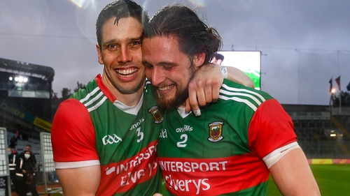 Lee Keegan (L) with Pádraig O'Hora at the final whistle