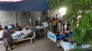 Injured patients rest at a hospital in Les Cayes