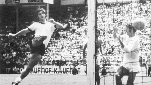 Muller scoring against England at the 1970 World Cup