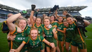 Meath players celebrate beating Cork in the 2021 All-Ireland final to set up a final against holders Dublin. Photo: Stephen McCarthy/Sportsfile