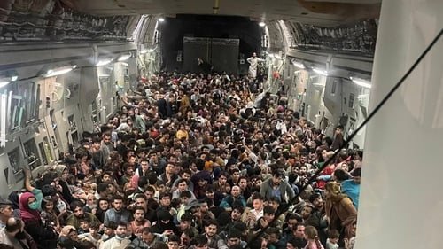 About 640 people were on board the C-17 transport plane, which usually carries about 100 troops and equipment (Pic: Defense One/Reuters)