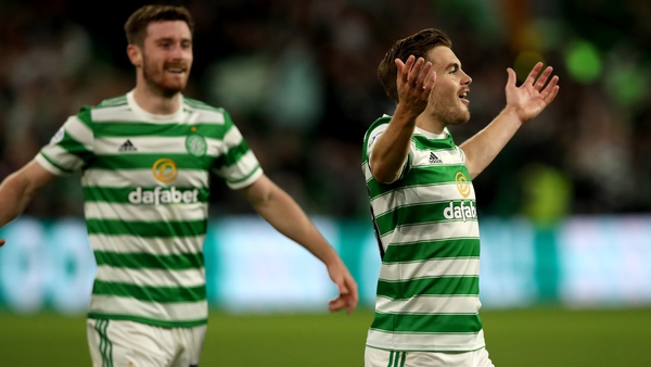 James Forrest of Celtic FC celebrates after he scores the second