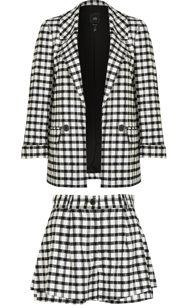 River Island Petite Black Check Print Blazer; Petite Black Check Print Shorts