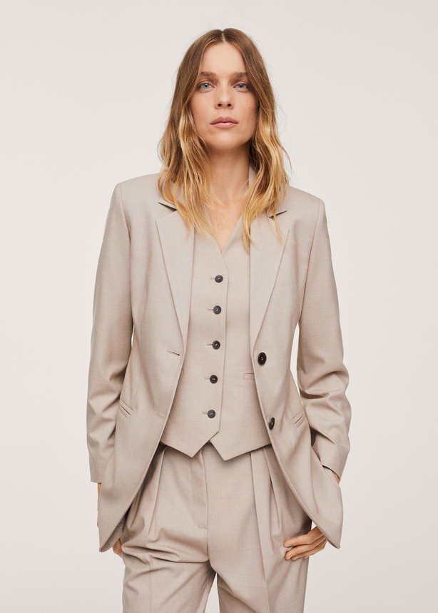 Mango Patterned Suit Blazer, £69.99; Buttons Suit Waistcoat; Pleated Suit Trousers; Leather Penny Loafers