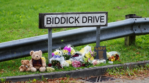Tributes left to the victims on Biddick Drive in Plymouth